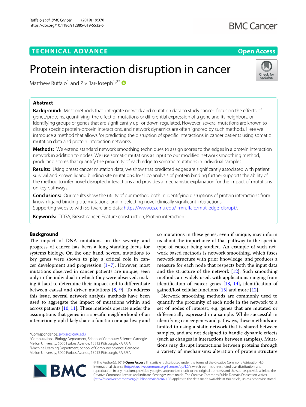 Protein Interaction Disruption in Cancer Matthew Ruffalo1 and Ziv Bar-Joseph1,2*