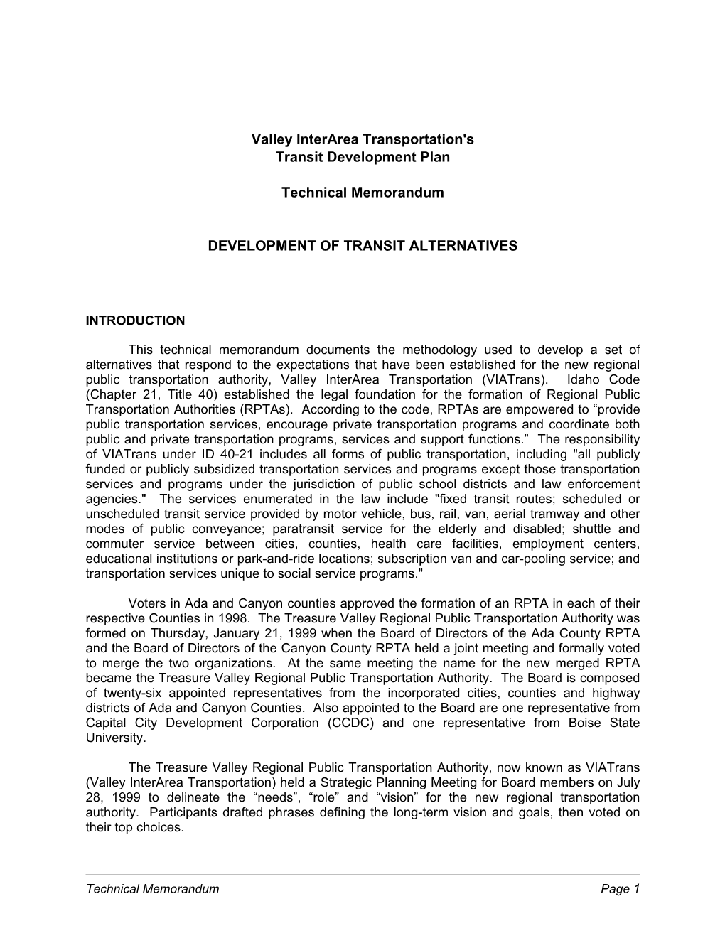 Valley Interarea Transportation's Transit Development Plan
