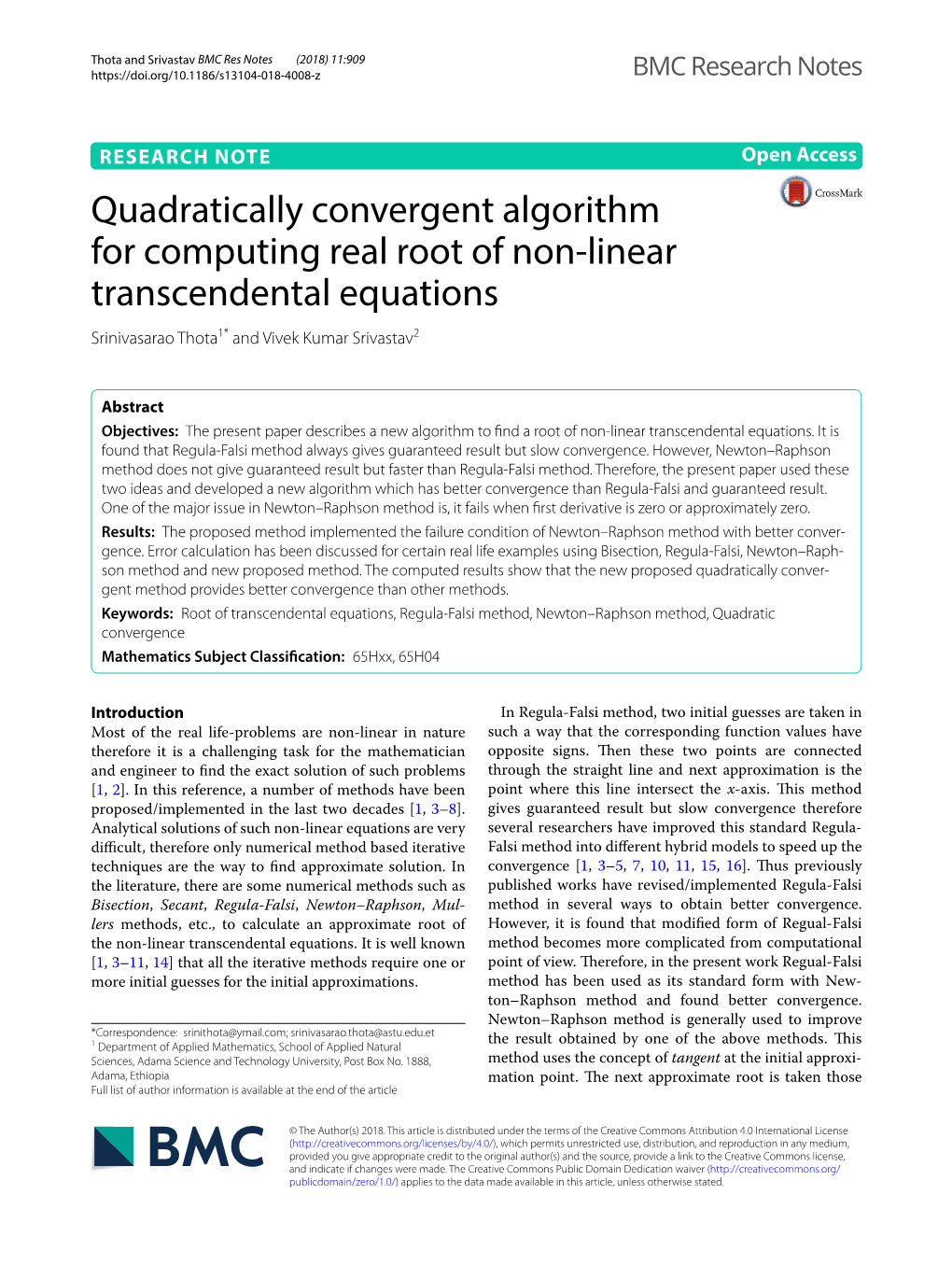 Quadratically Convergent Algorithm for Computing Real Root of Non-Linear