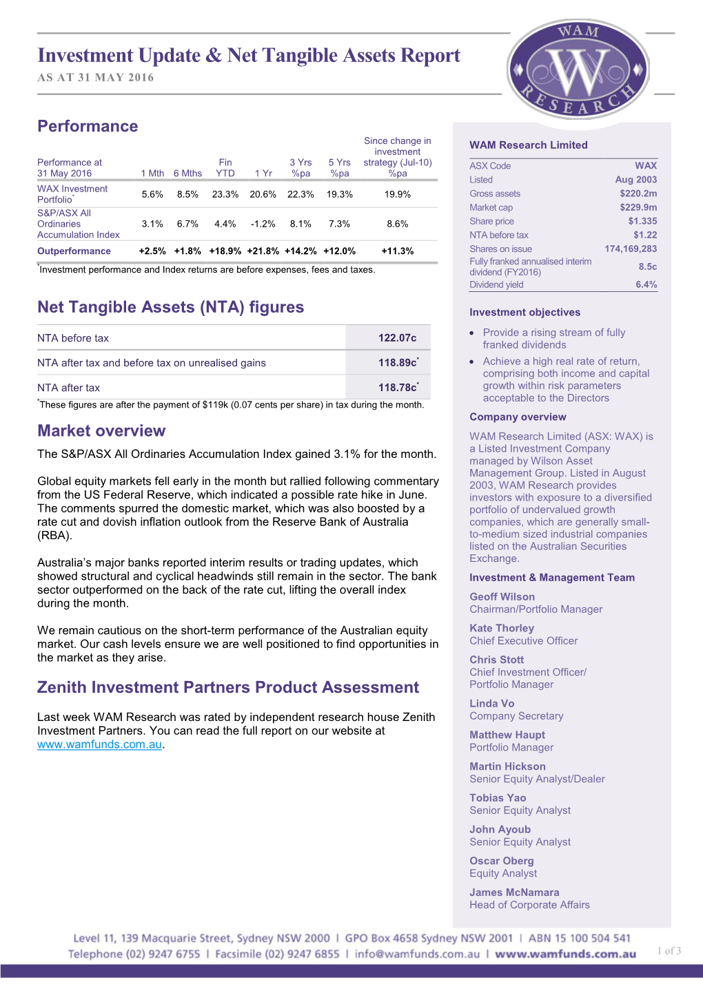 May 2016 Investment Update