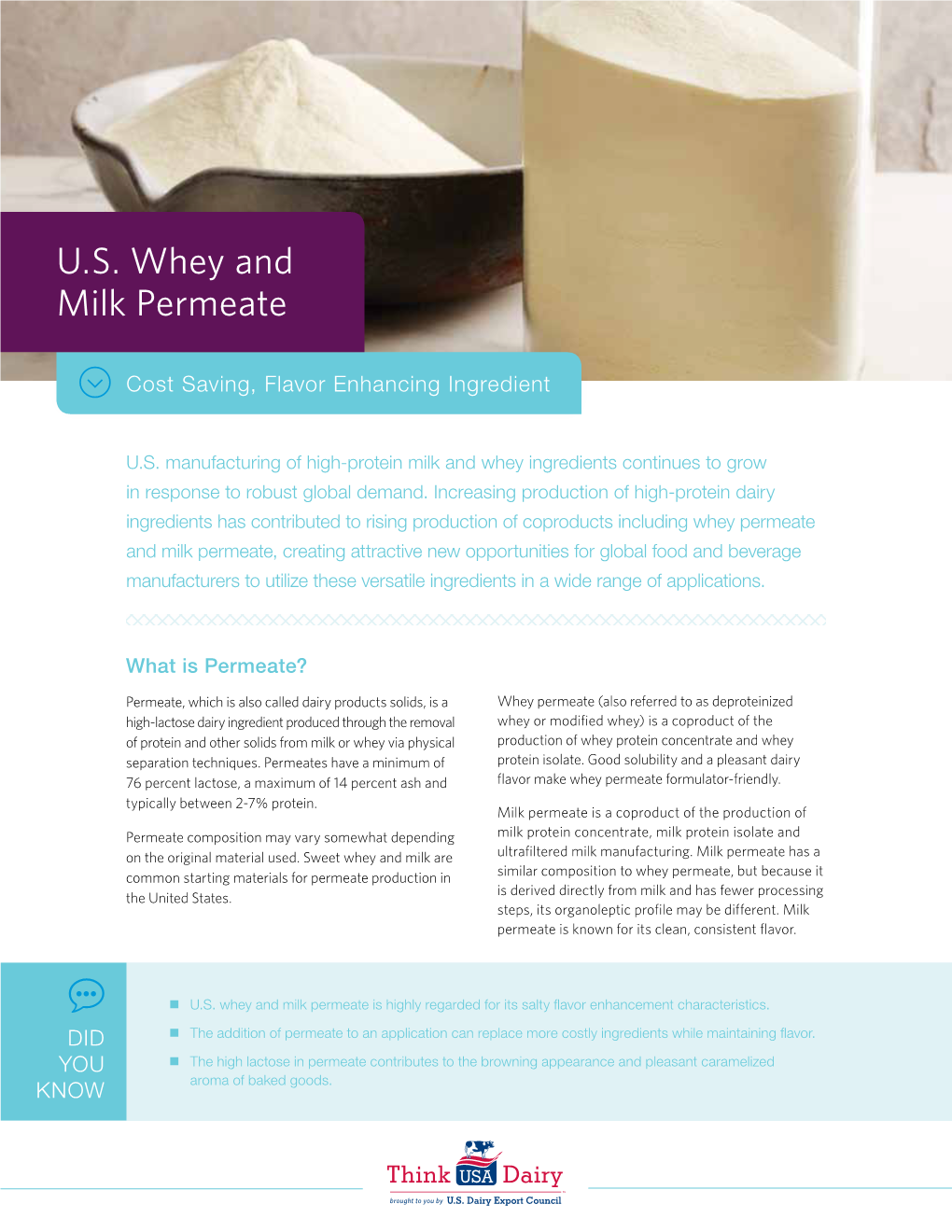 U.S. Whey and Milk Permeate