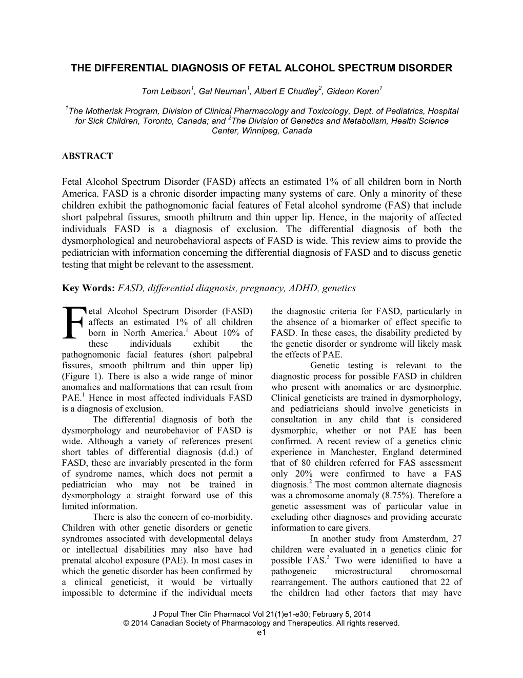 The Differential Diagnosis of Fetal Alcohol Spectrum Disorder