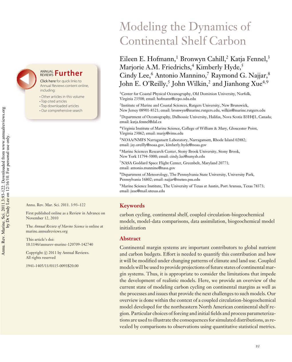 Modeling the Dynamics of Continental Shelf Carbon