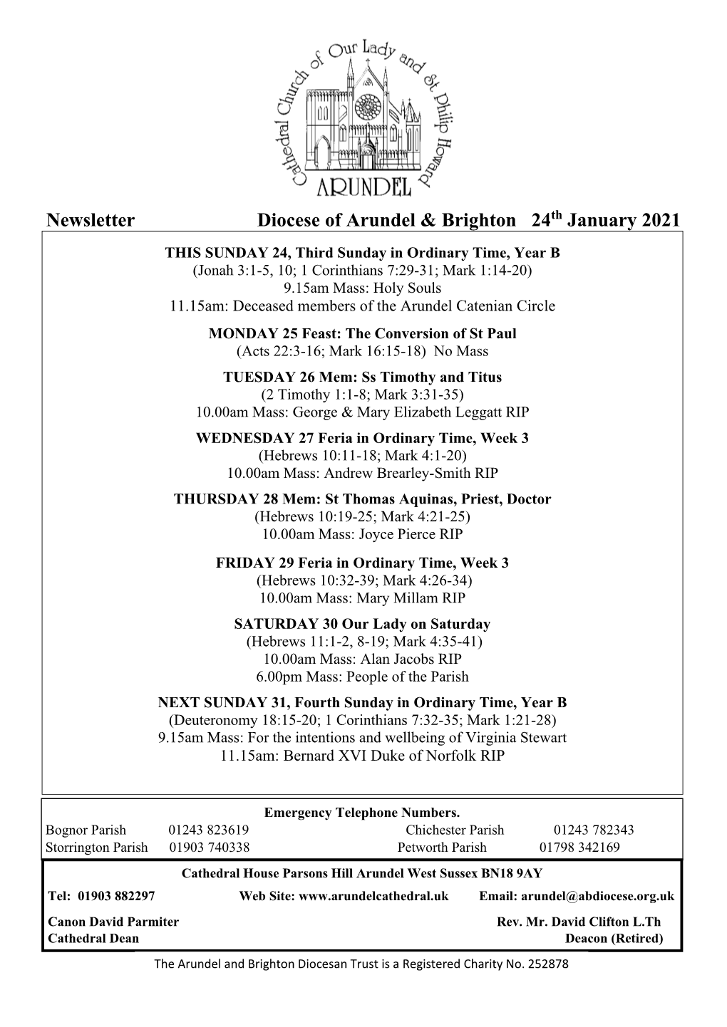 Newsletter Diocese of Arundel & Brighton 24Th January 2021