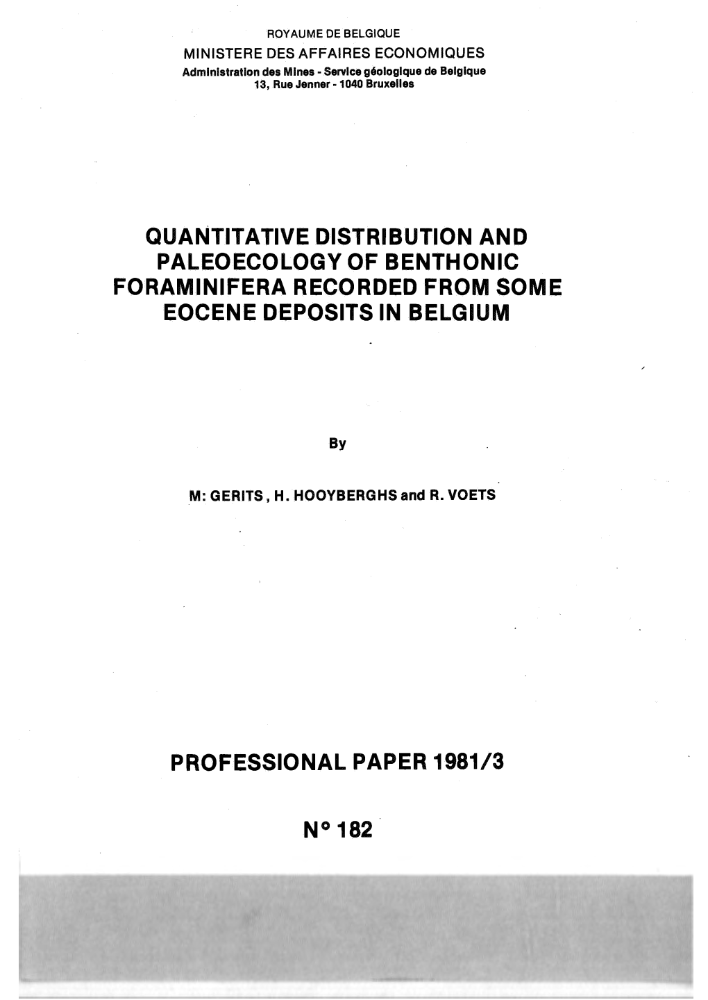 Quantitative Distribution and Paleoecology of Benthonic Foraminifera Recorded from Some Eocene Deposits in Belgium