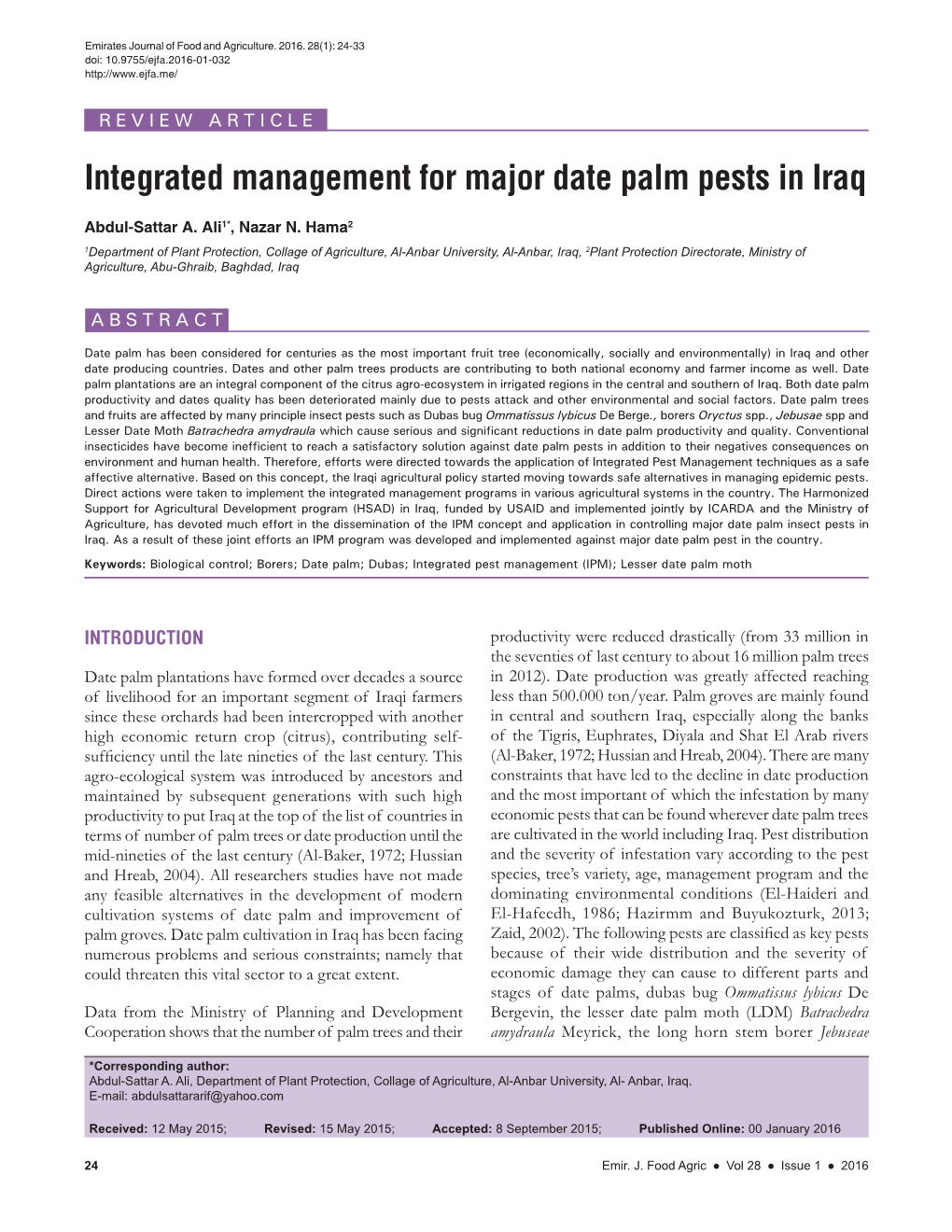 Integrated Management for Major Date Palm Pests in Iraq