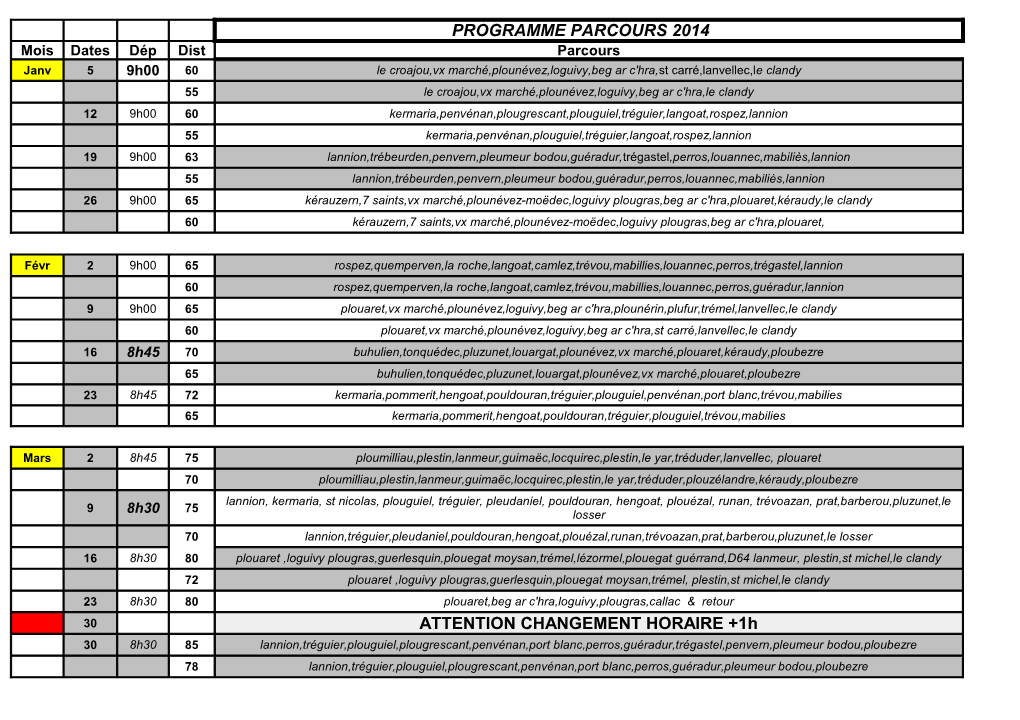 Progr PROGRAMME PARCOURS 2014 ATTENTION