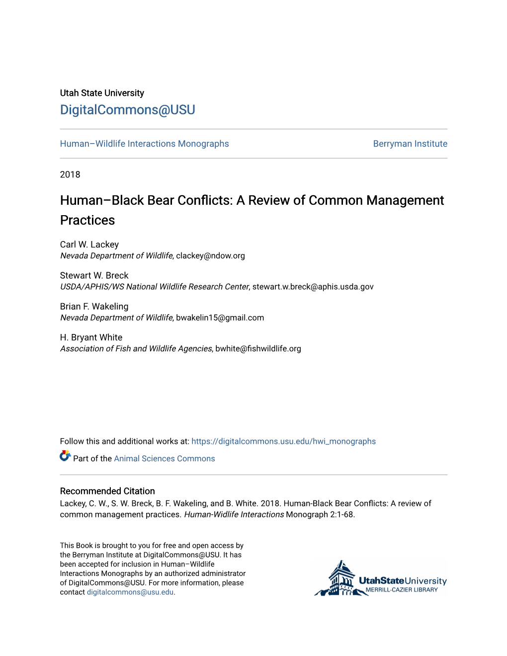 Human–Black Bear Conflicts: a Review of Common Management Practices