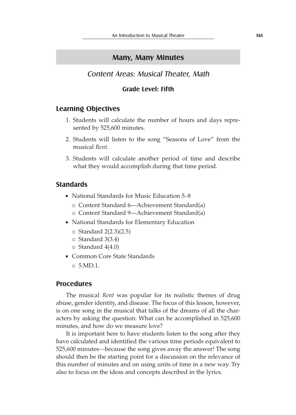 Many, Many Minutes Content Areas: Musical Theater, Math