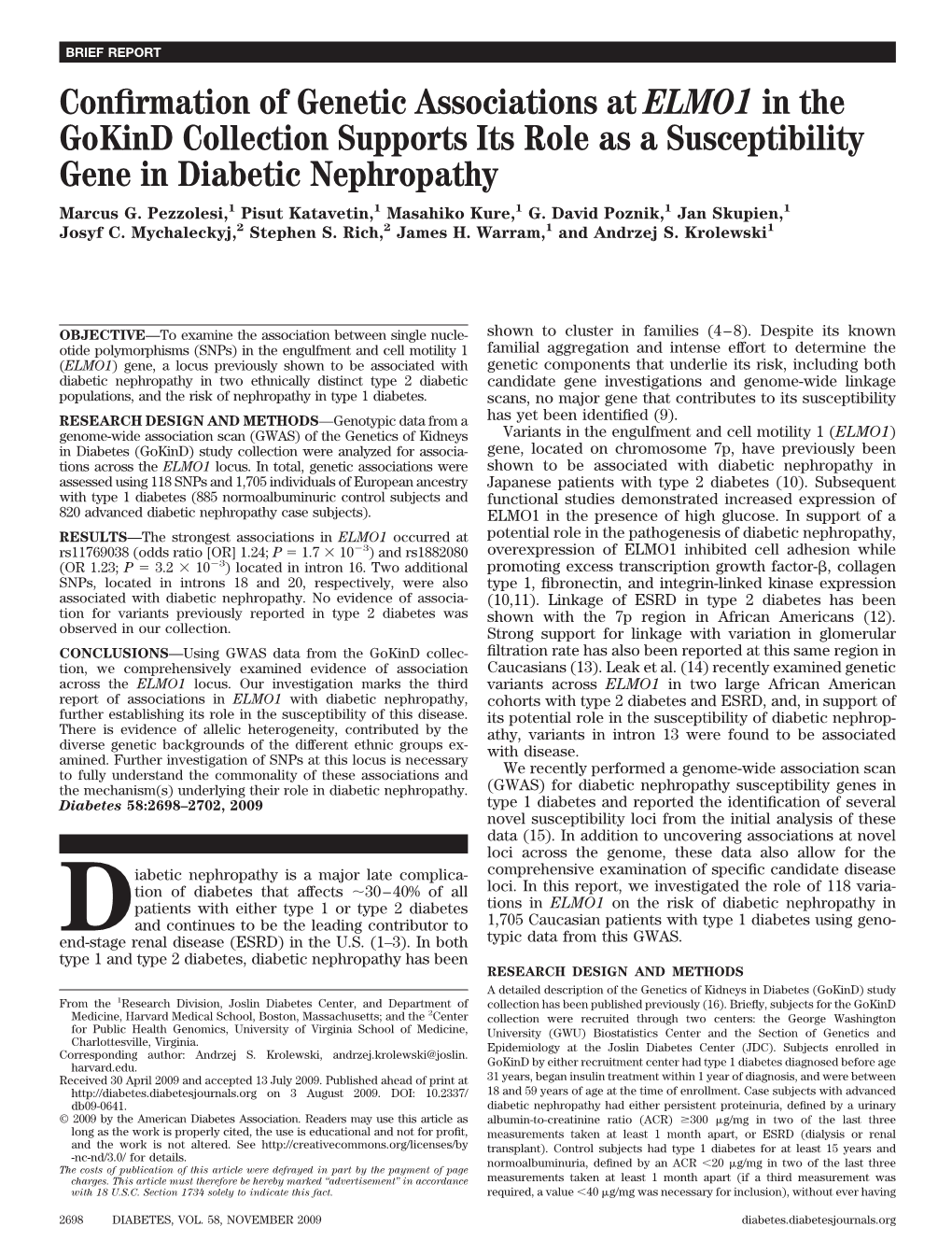 Confirmation of Genetic Associations at ELMO1 in the Gokind Collection