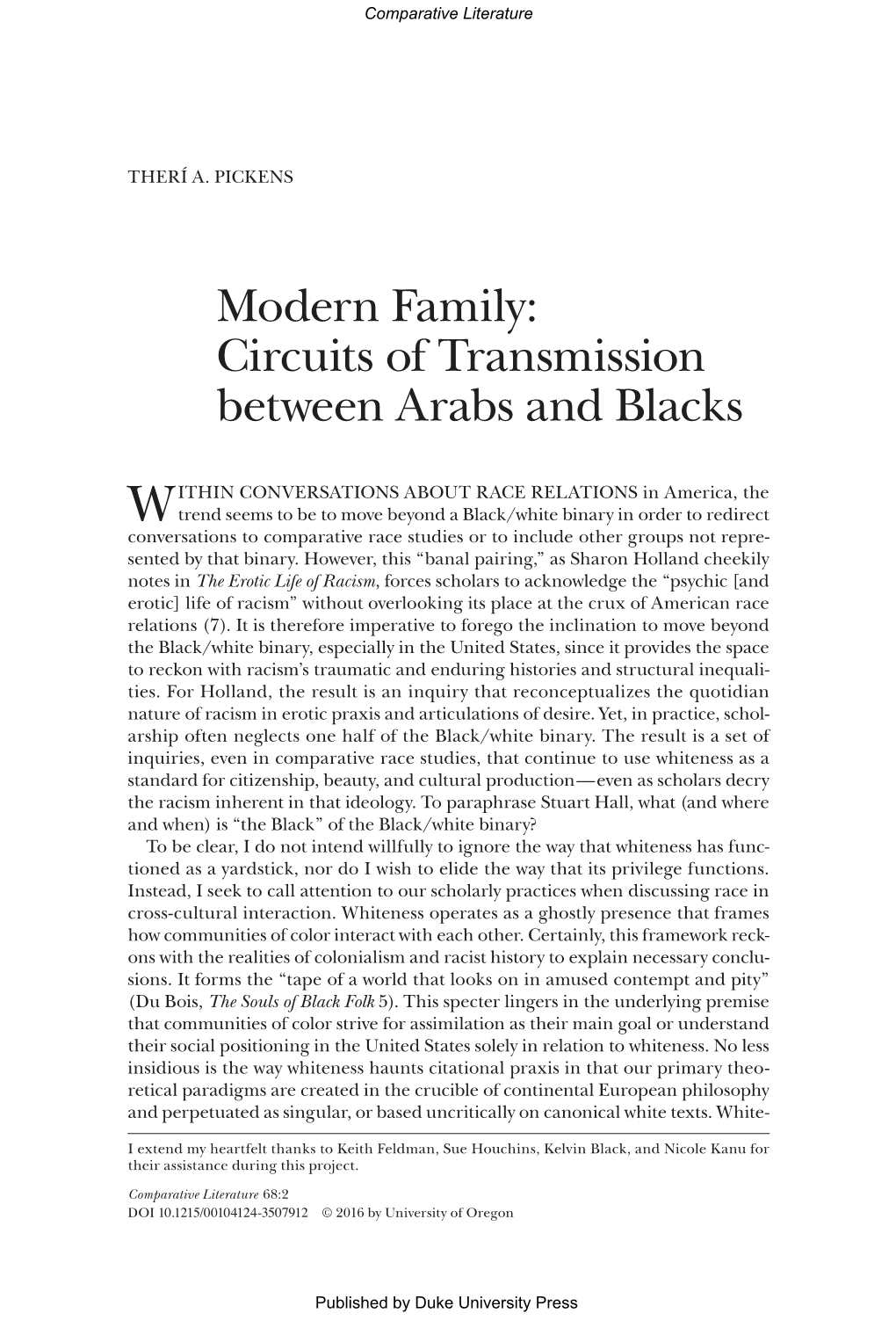 Modern Family: Circuits of Transmission Between Arabs and Blacks