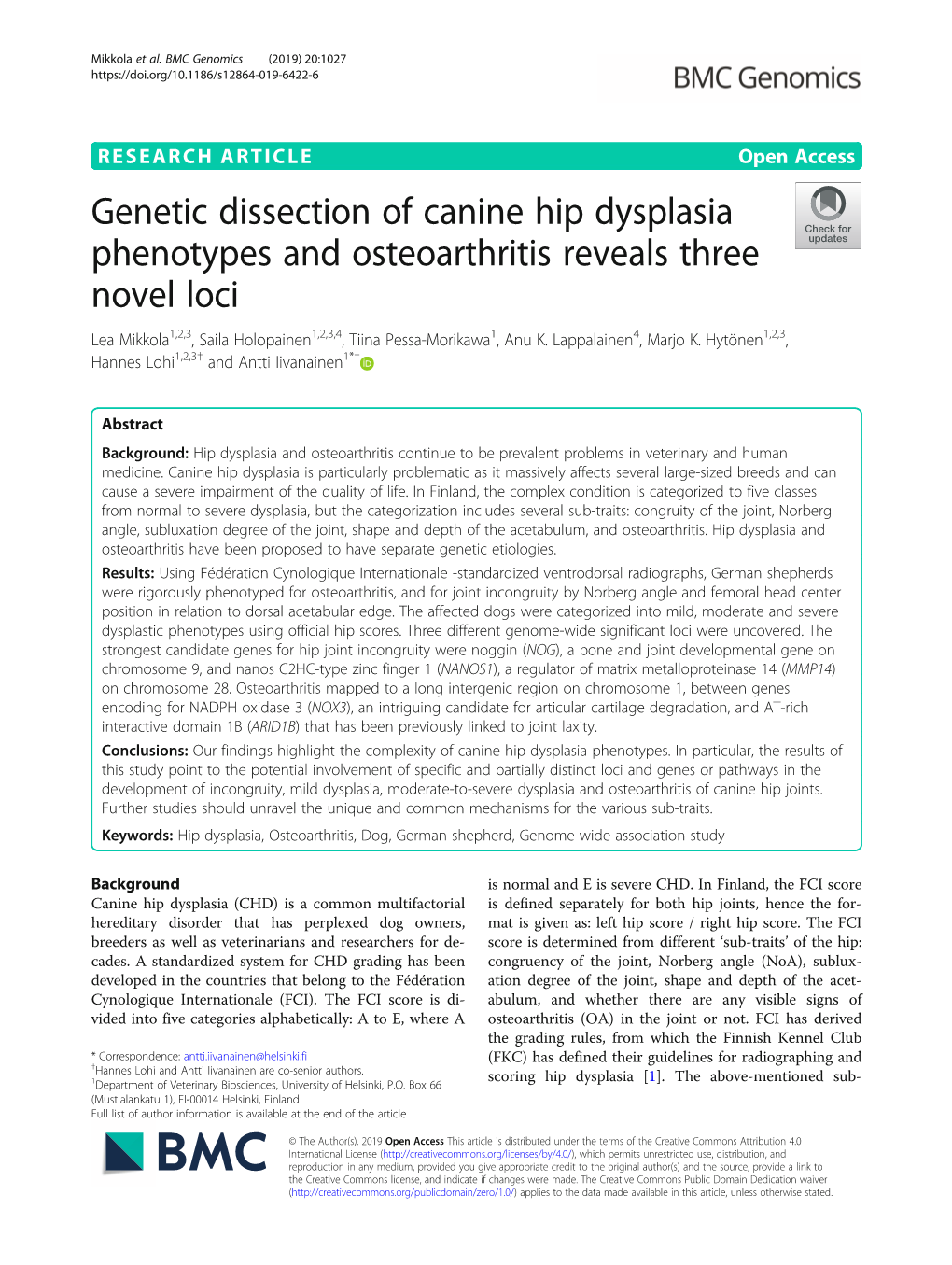 Genetic Dissection of Canine Hip Dysplasia Phenotypes And