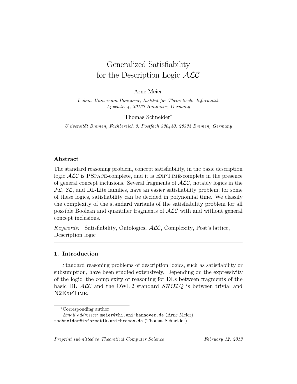 Generalized Satisfiability for the Description Logic