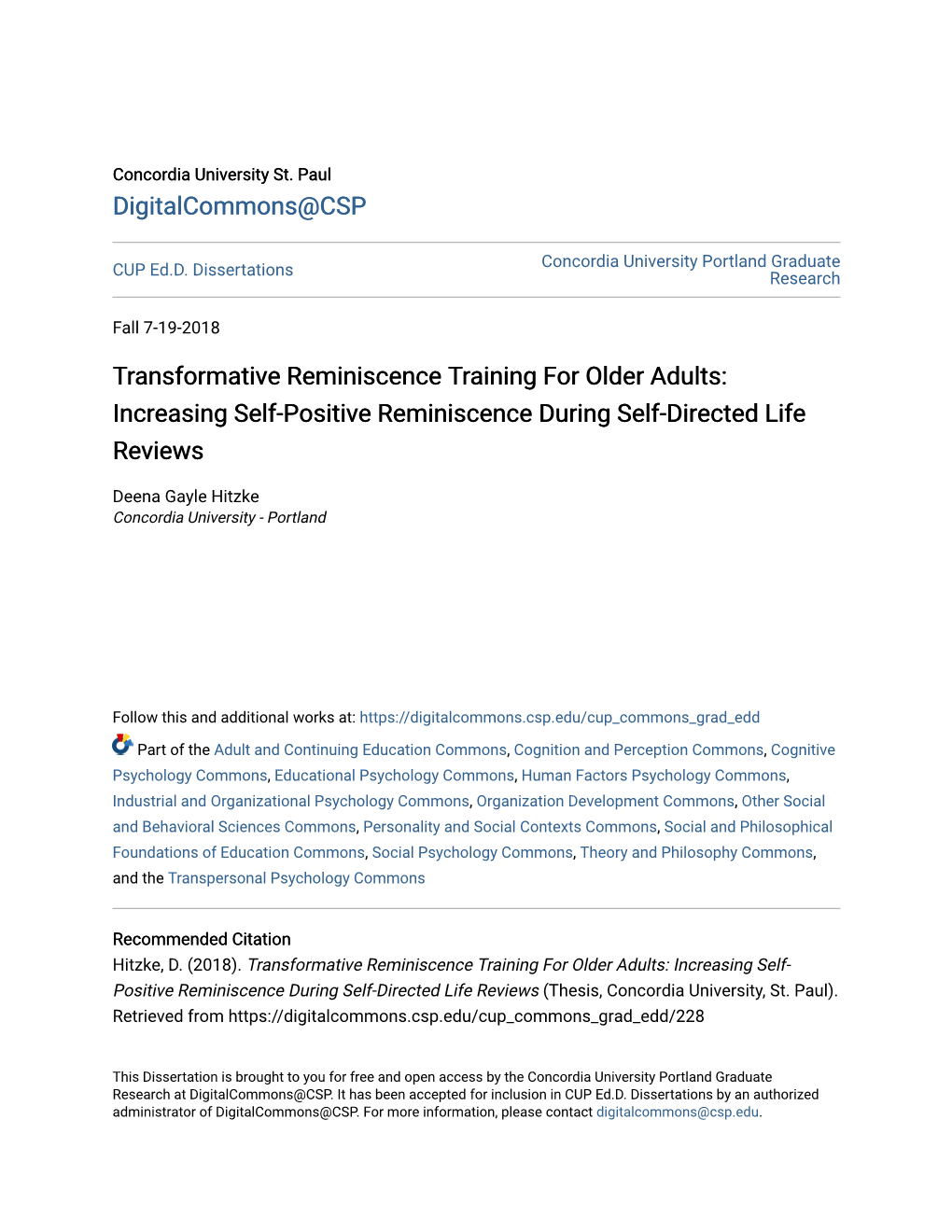 Transformative Reminiscence Training for Older Adults: Increasing Self-Positive Reminiscence During Self-Directed Life Reviews