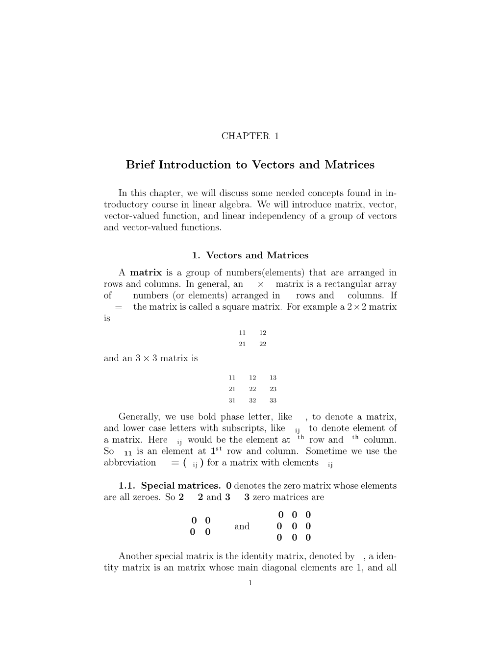 Brief Introduction to Vectors and Matrices