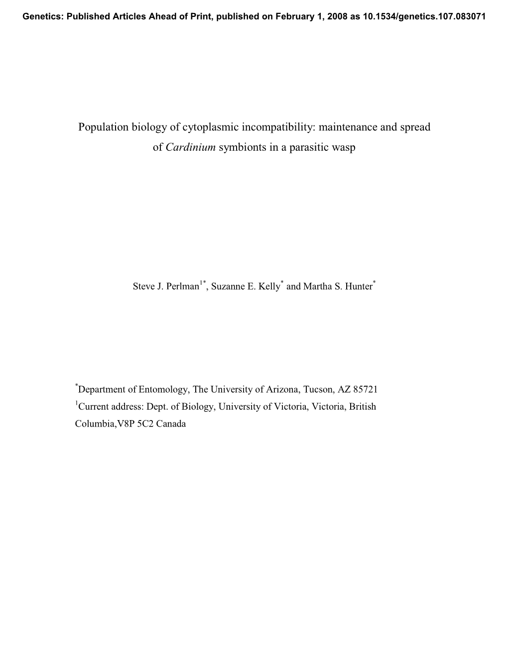 Population Biology of Cytoplasmic Incompatibility: Maintenance and Spread of Cardinium Symbionts in a Parasitic Wasp