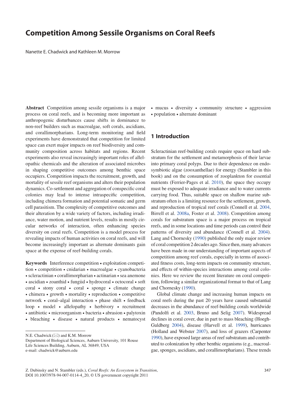 Competition Among Sessile Organisms on Coral Reefs