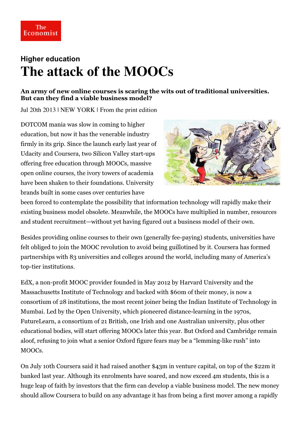 Higher Education: the Attack of the Moocs | the Economist