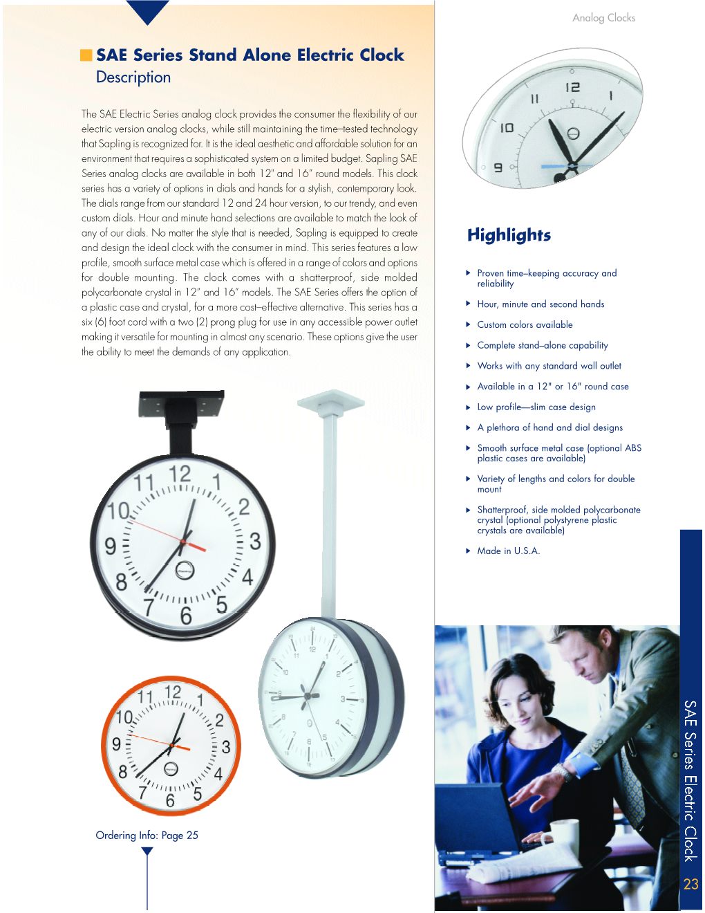 SAE Series Stand Alone Electric Clock Description Highlights