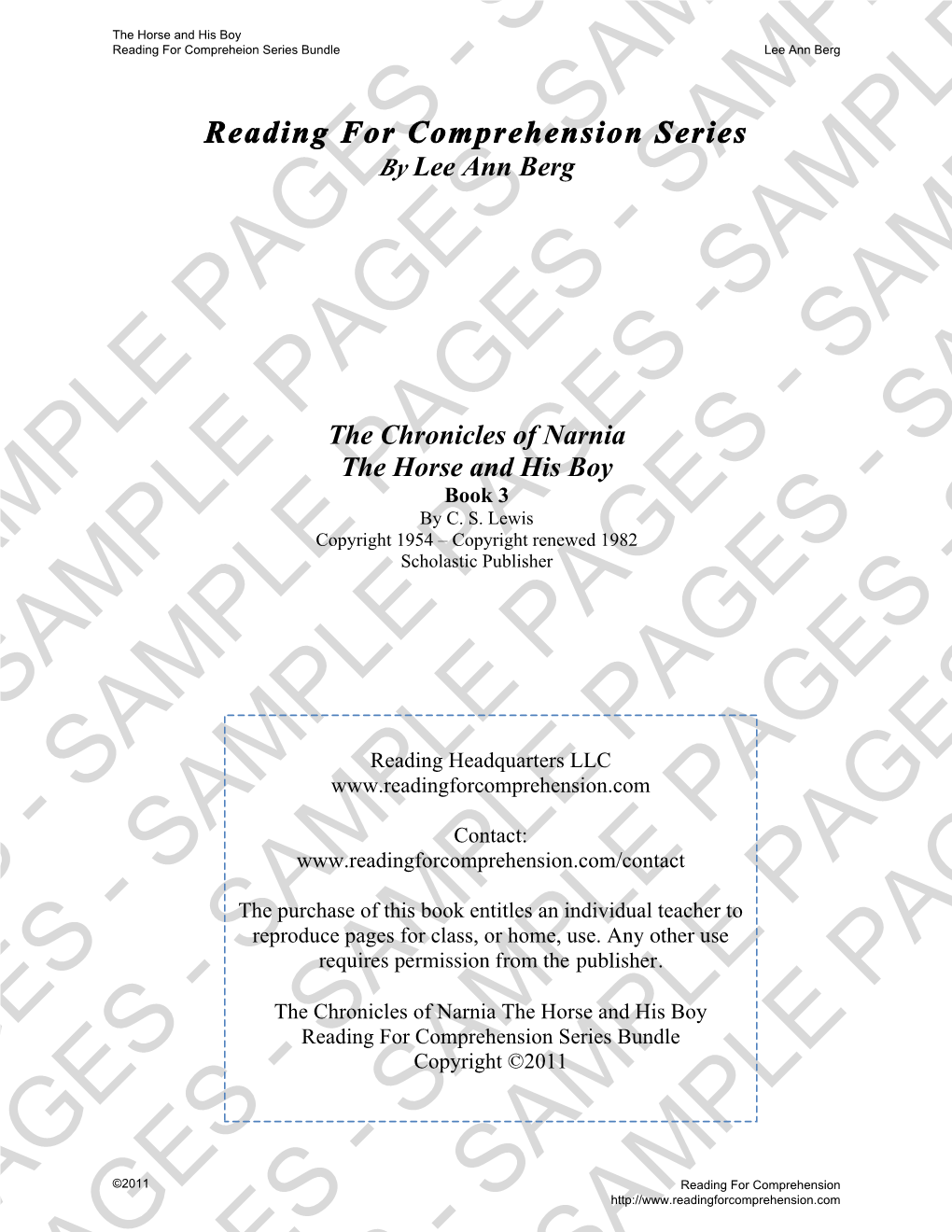 Samplelee Ann Berg - PAGES Reading for Comprehension Series by Lee Ann Berg-SAMPLE PAGES