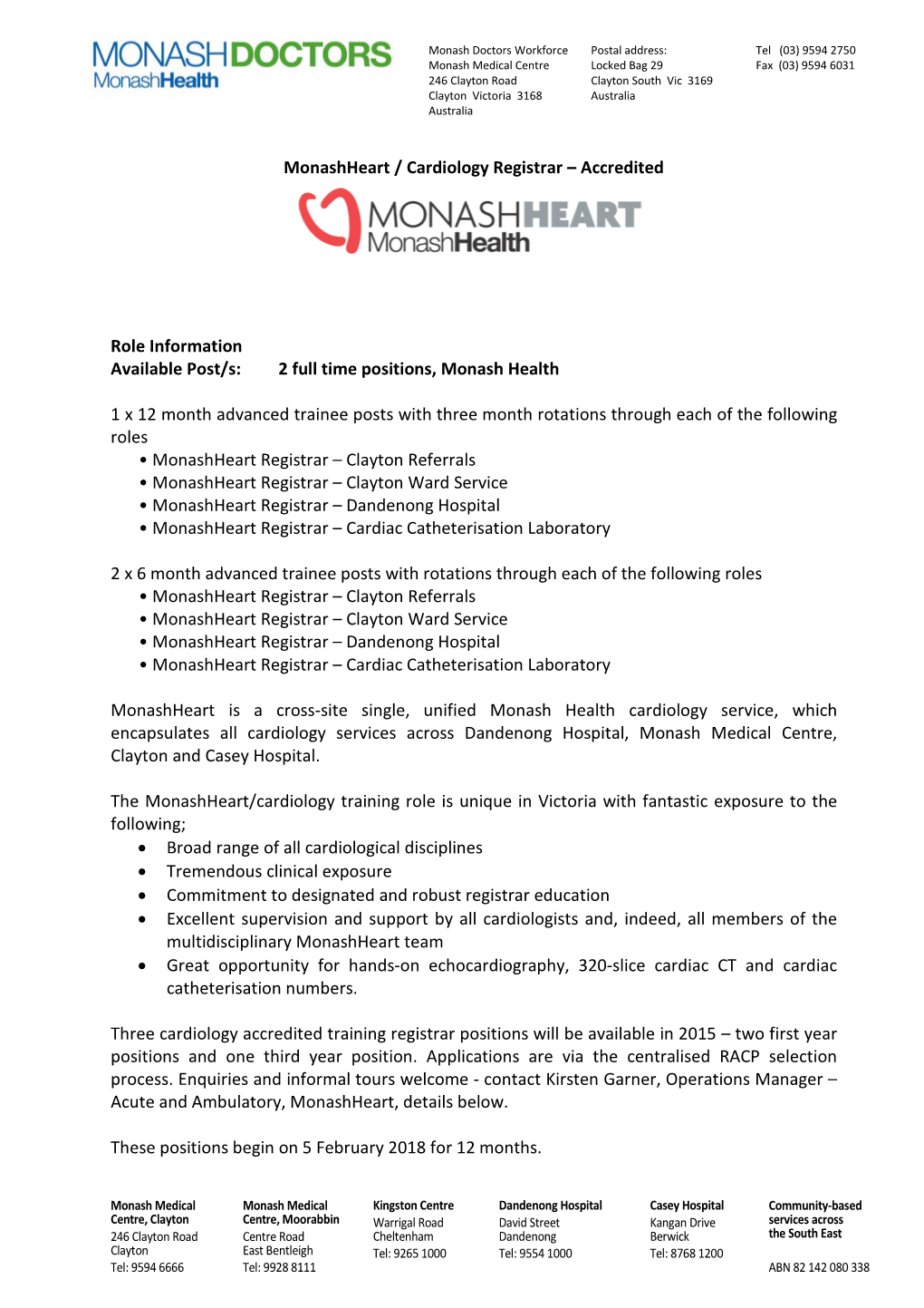 Monashheart / Cardiology Registrar – Accredited