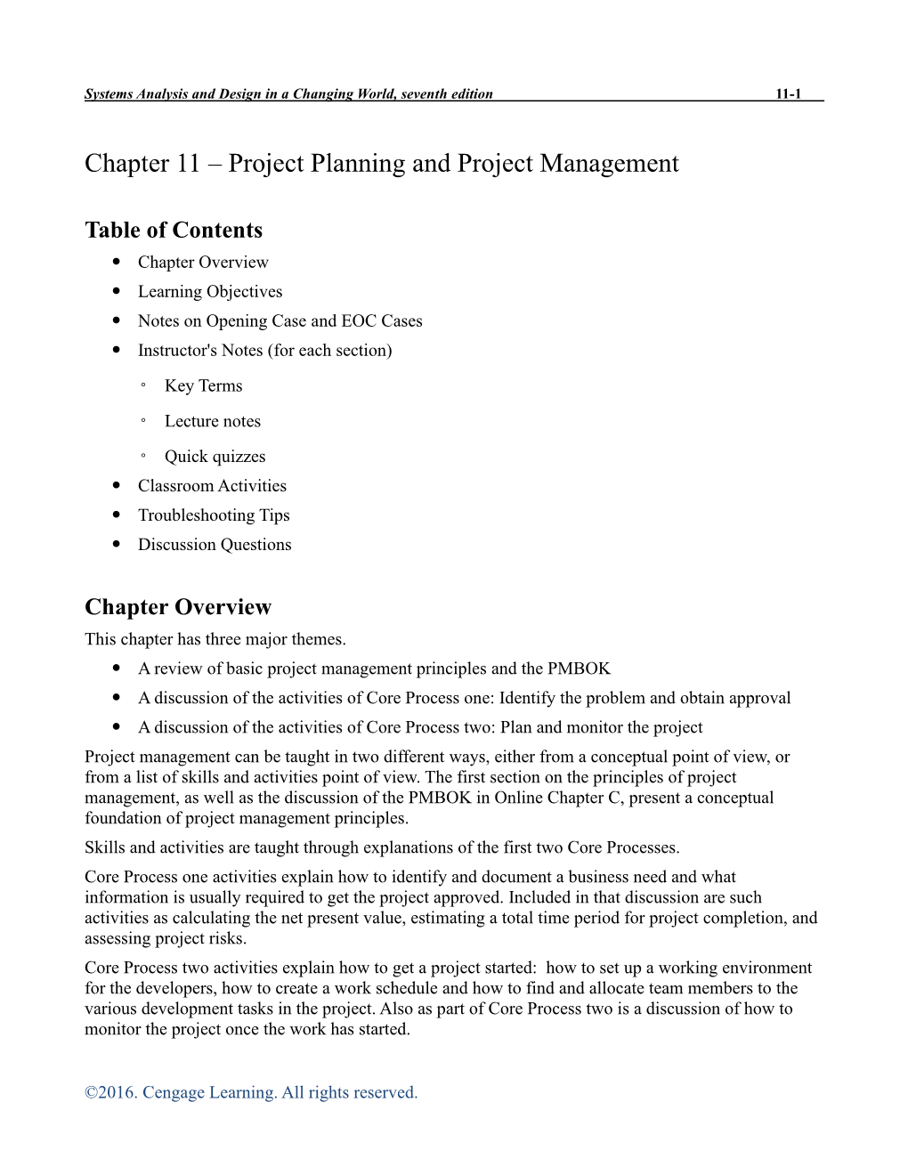 Chapter 11 – Project Planning and Project Management