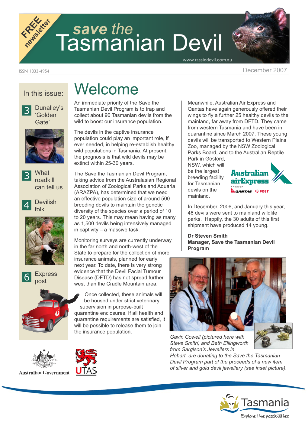 Save the Newsletter Tasmanian Devil