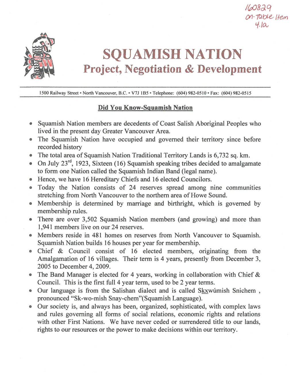 Squamish First Nation Fact Sheet.Pdf