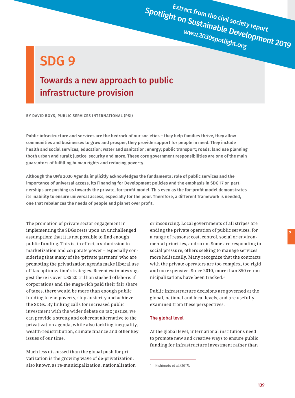 SDG 9 – Towards a New Approach to Public Infrastructure Provision