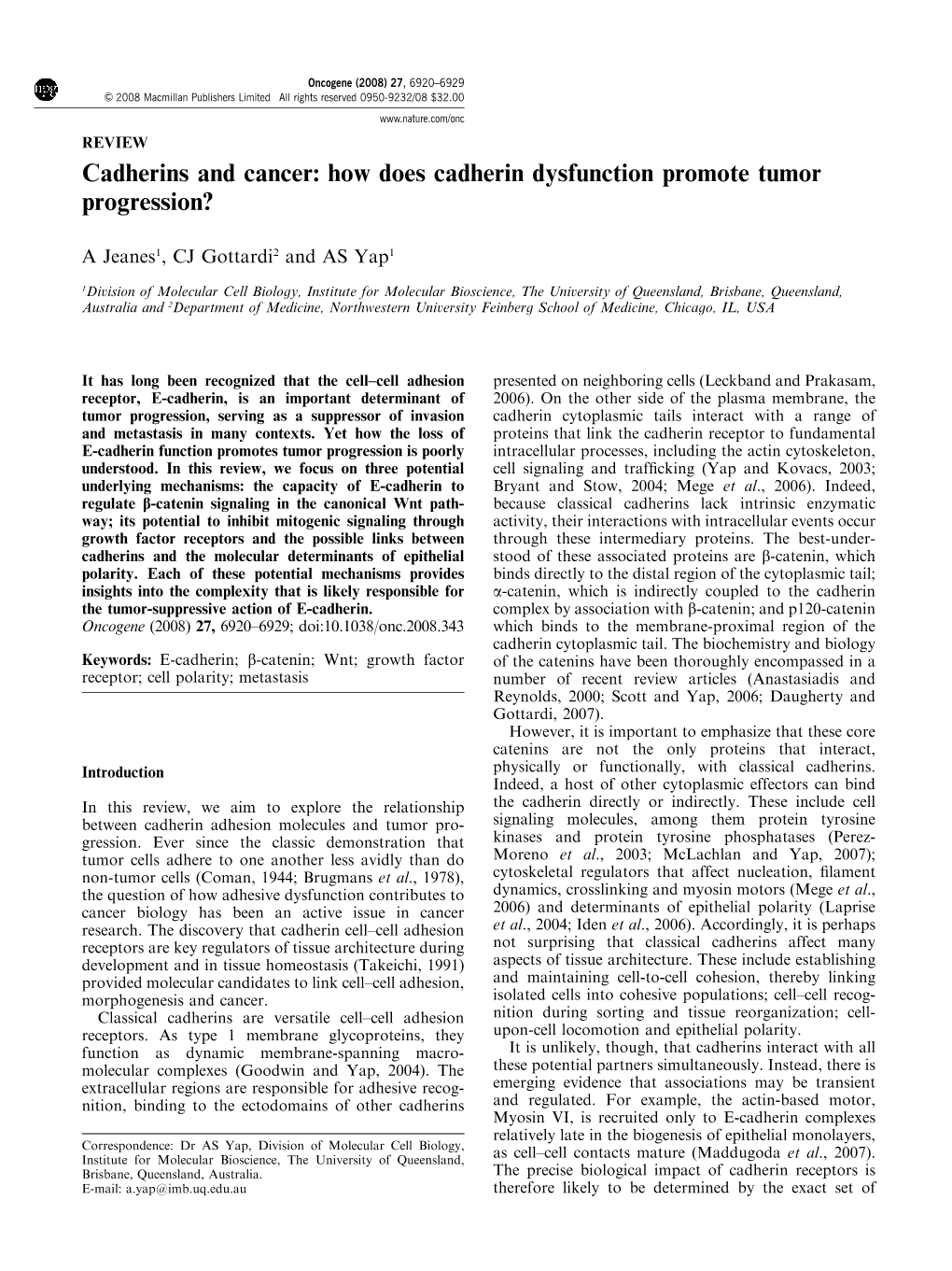 How Does Cadherin Dysfunction Promote Tumor Progression?