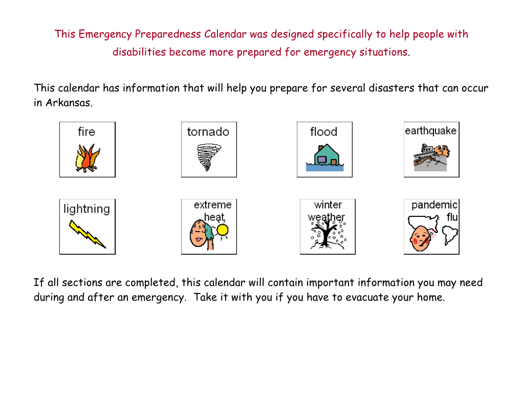 2016 Emergency Preparedness Calendar