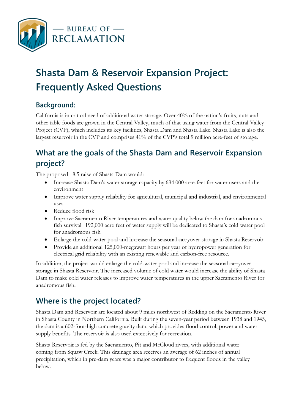 Shasta Dam & Reservoir Expansion Project