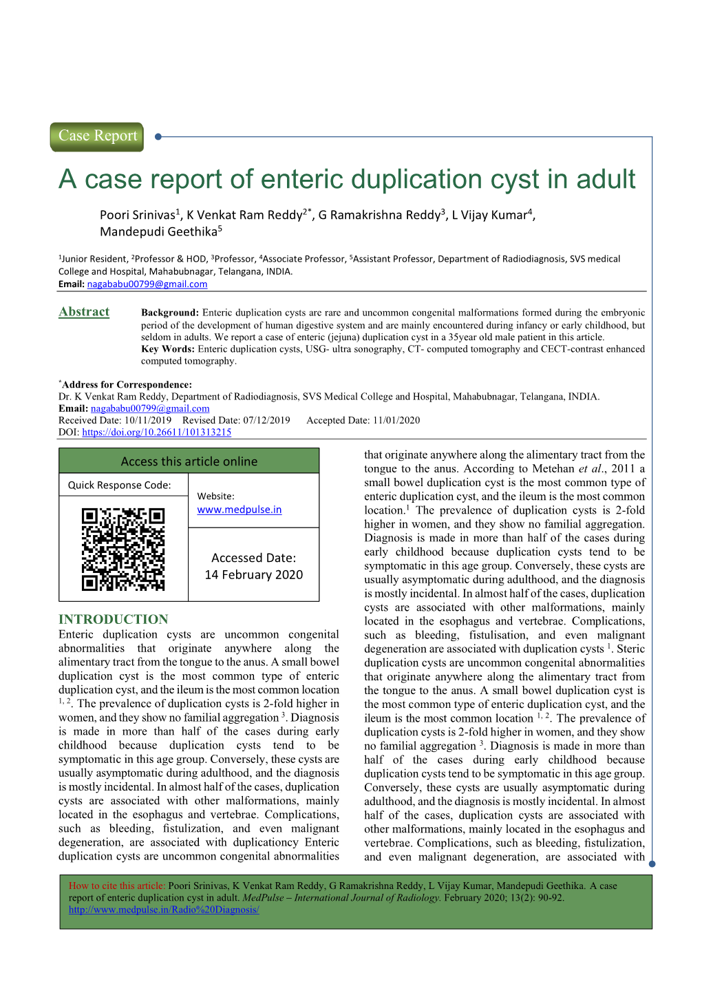 A Case Report of Enteric Duplication Cyst in Adult