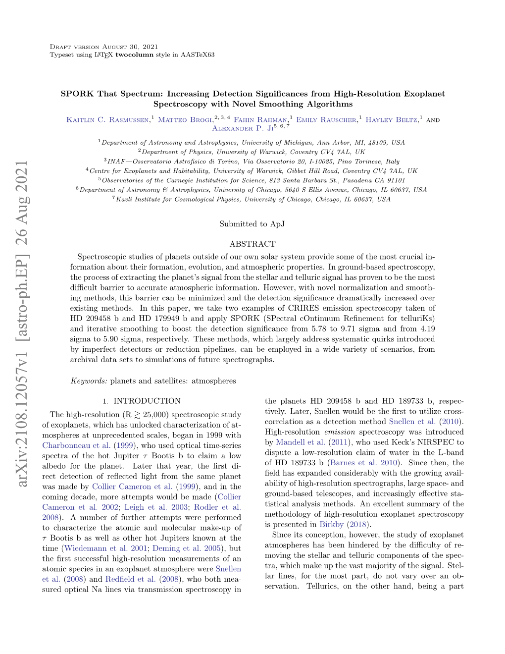 Arxiv:2108.12057V1 [Astro-Ph.EP] 26 Aug 2021