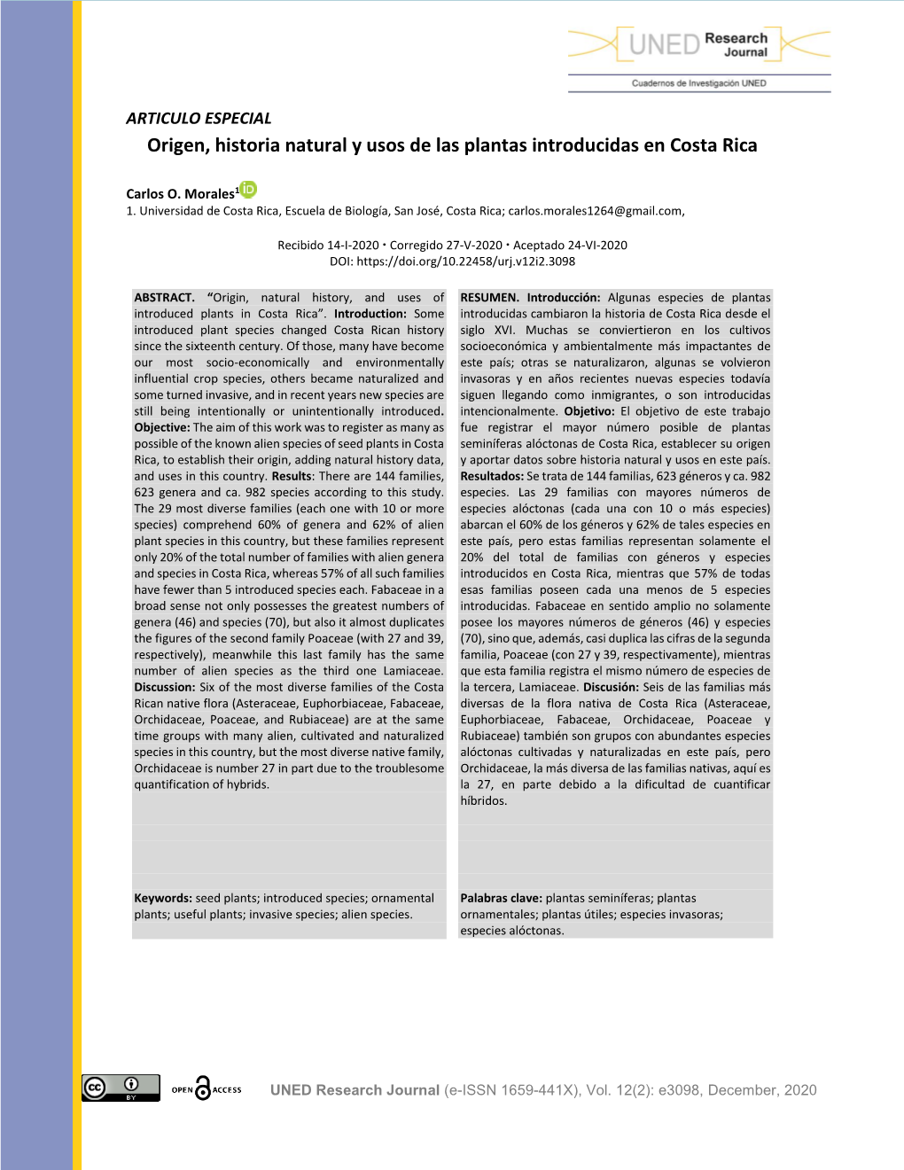 Origen, Historia Natural Y Usos De Las Plantas Introducidas En Costa Rica