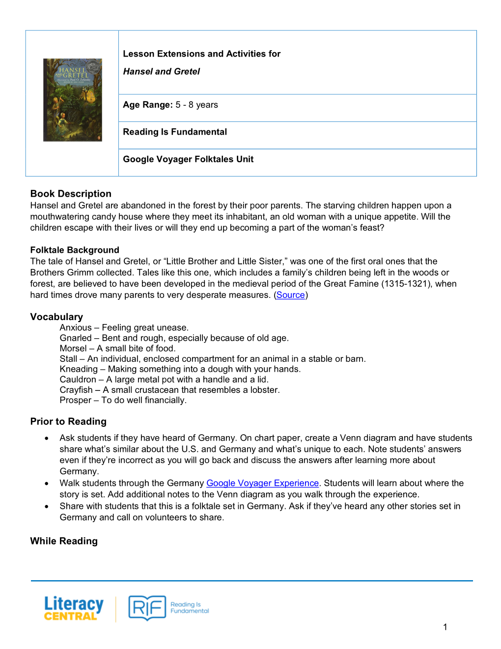 Hansel and Gretel Lesson Plan