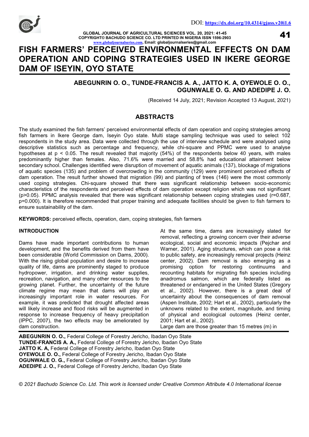 Fish Farmers' Perceived Environmental Effects On