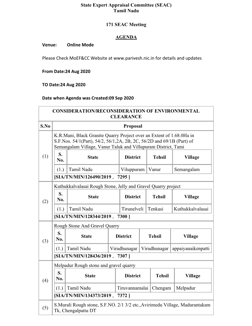 Tamil Nadu 171 SEAC Meeting AGENDA Venue