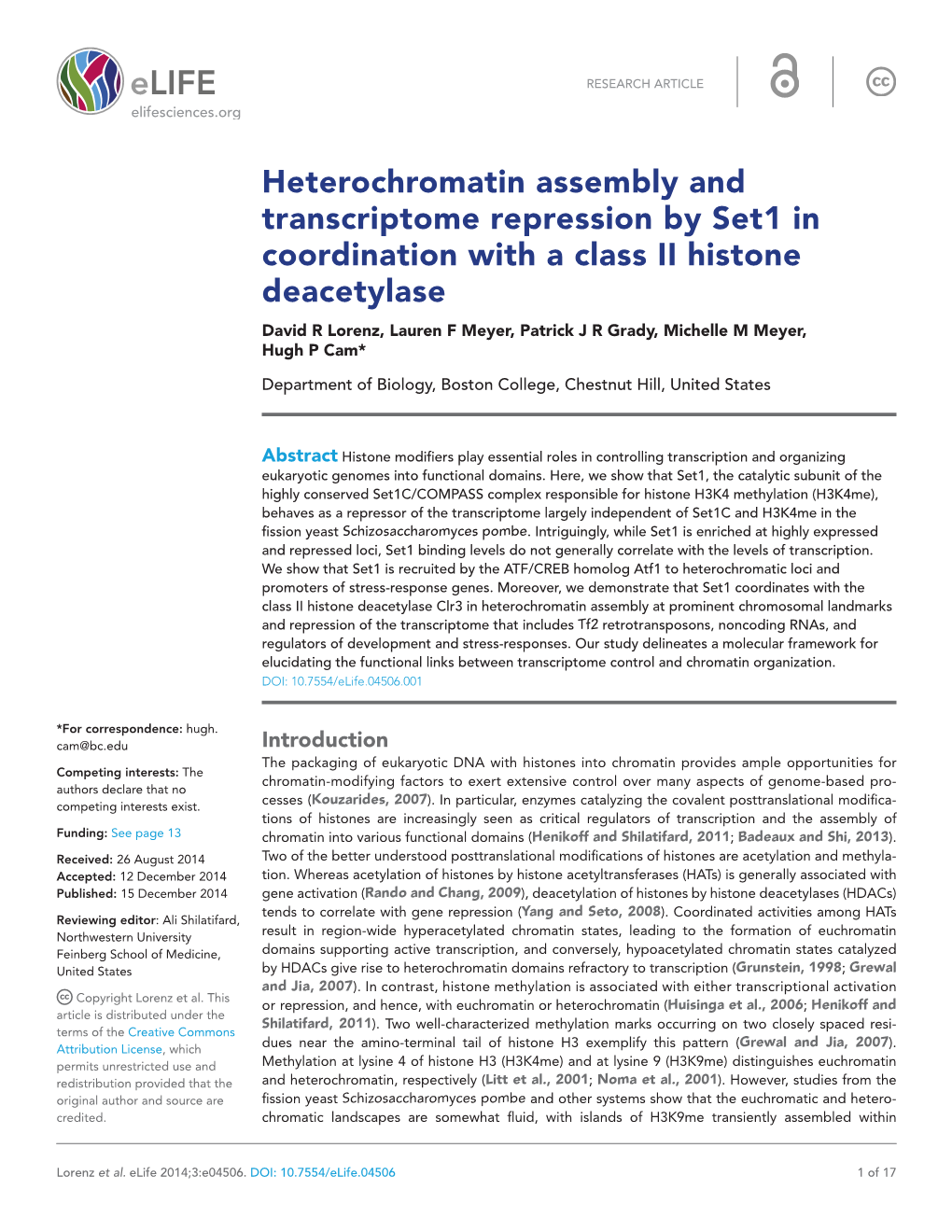Heterochromatin Assembly and Transcriptome Repression by Set1 in Coordination with a Class II Histone Deacetylase