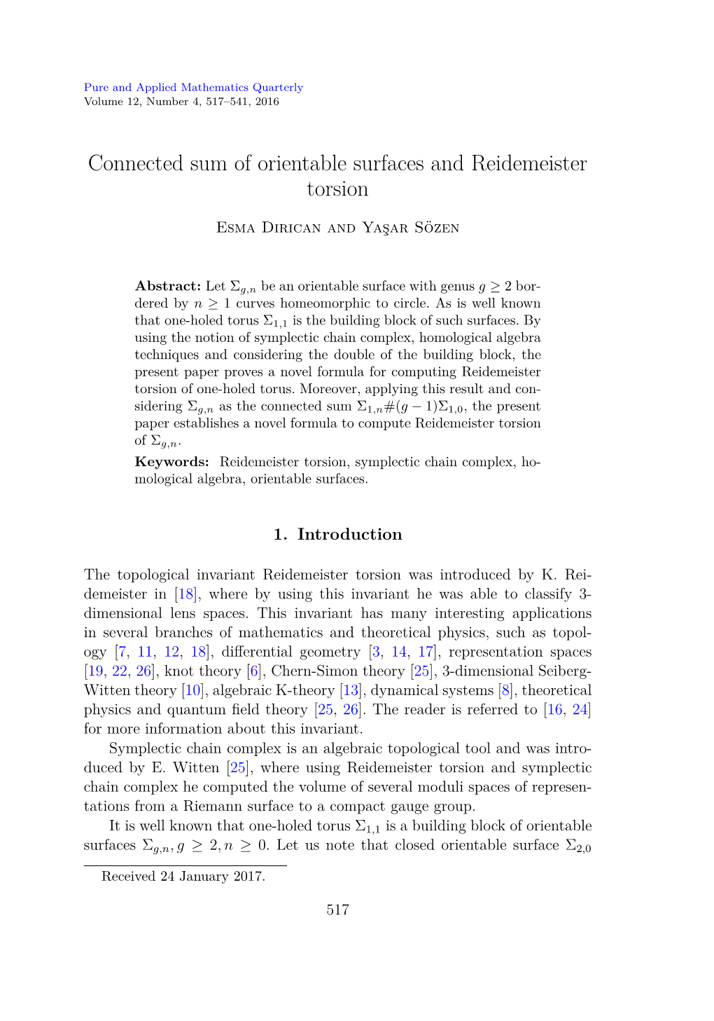 Connected Sum of Orientable Surfaces and Reidemeister Torsion