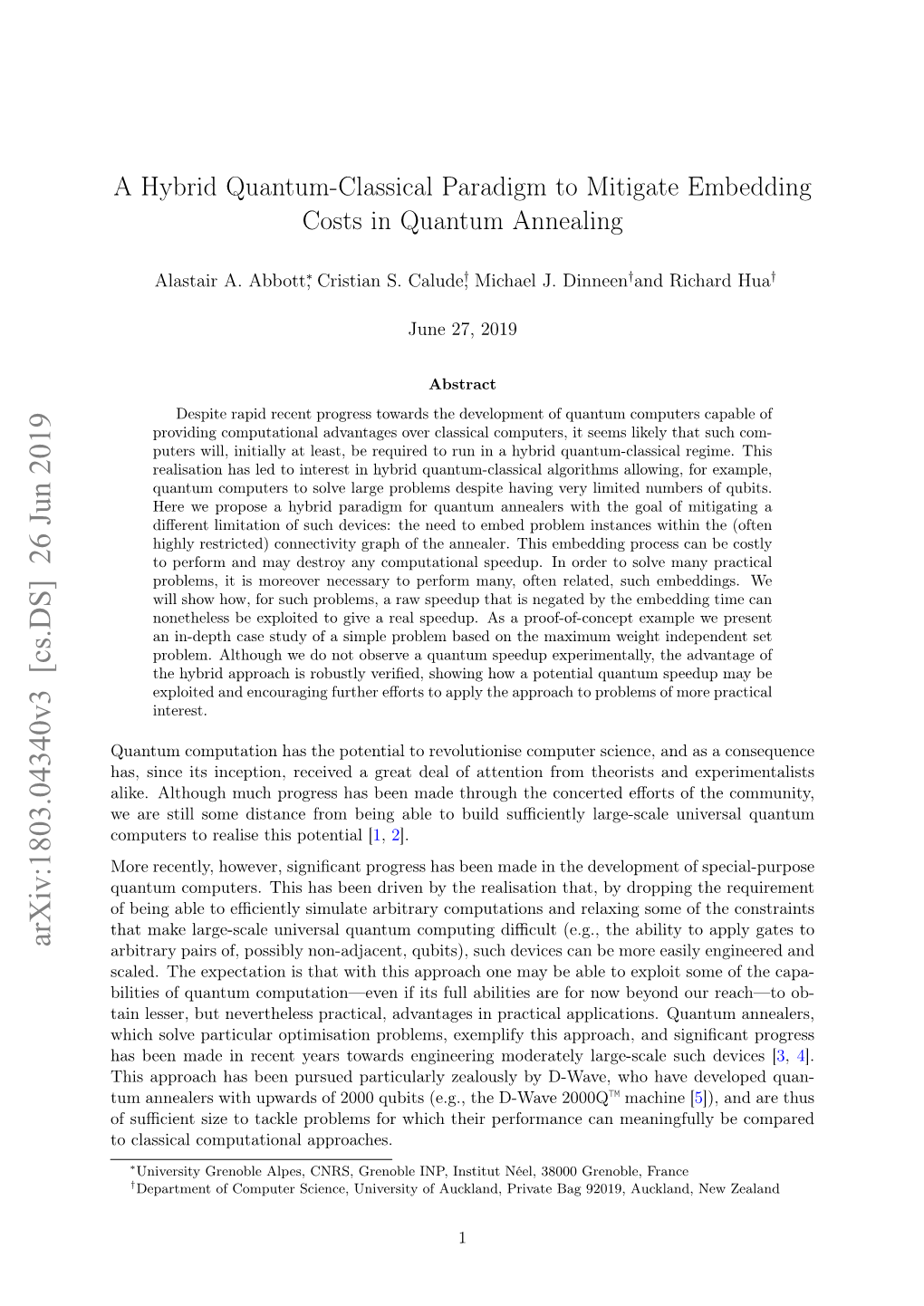 A Hybrid Quantum-Classical Paradigm to Mitigate Embedding Costs in Quantum Annealing