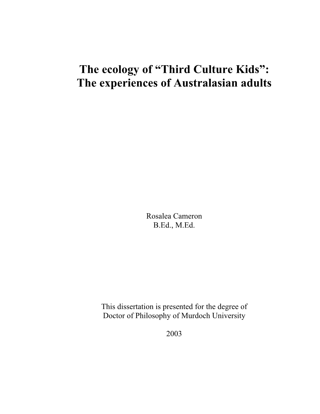 Third Culture Kids”: the Experiences of Australasian Adults