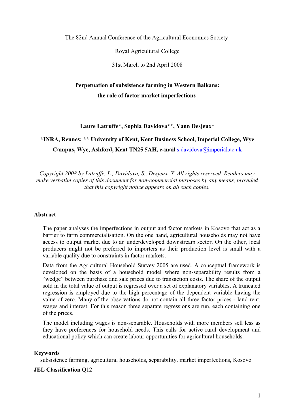 The 82Nd Annual Conference of the Agricultural Economics Society