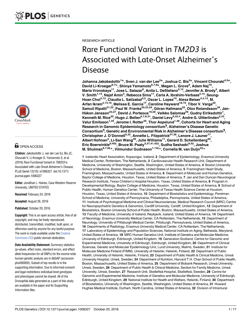 Rare Functional Variant in TM2D3 Is Associated with Late-Onset Alzheimer’S Disease