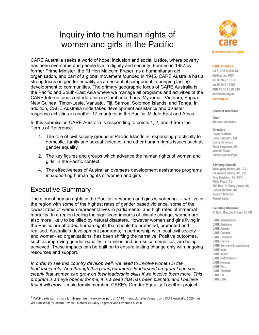 Inquiry Into the Human Rights of Women and Girls in the Pacific