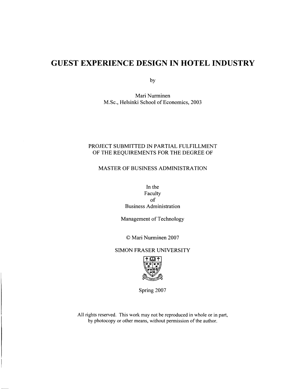 Guest Experience Design in Hotel Industry