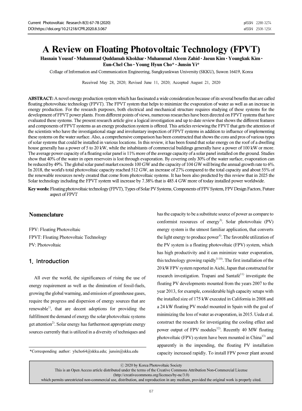 A Review on Floating Photovoltaic Technology (FPVT)