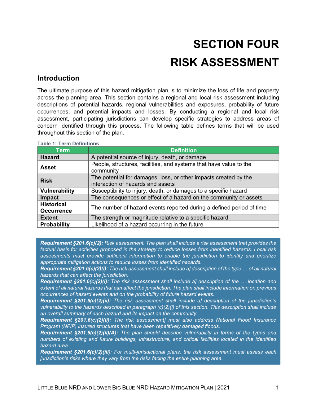 SECTION FOUR RISK ASSESSMENT Introduction