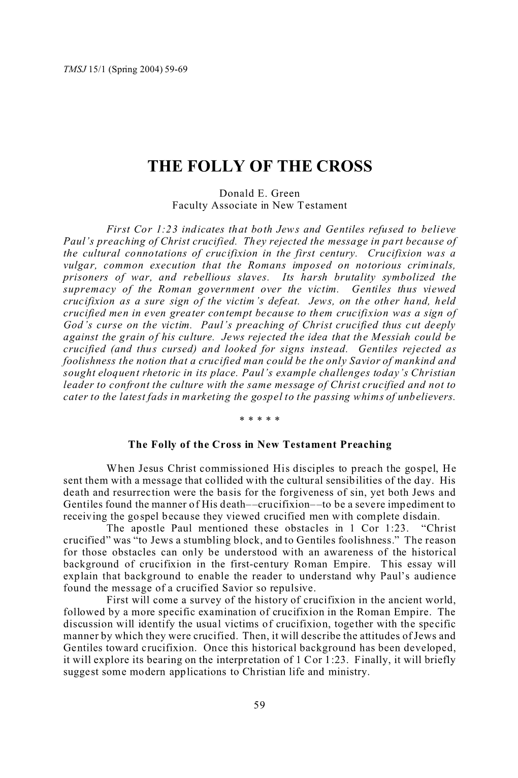 The Folly of the Cross