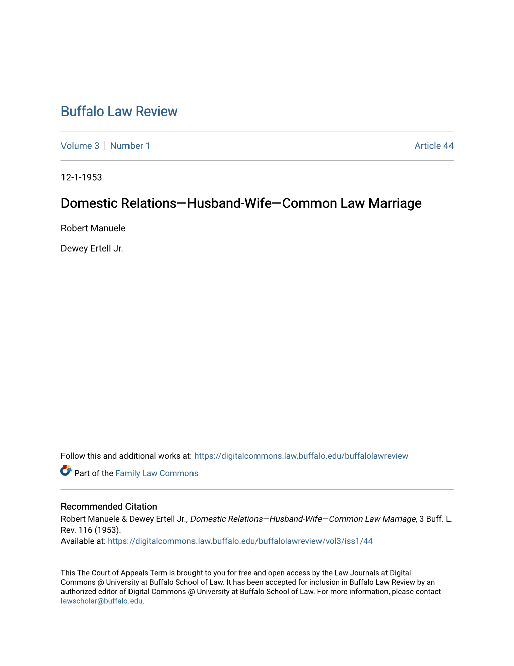 Domestic Relations—Husband-Wife—Common Law Marriage